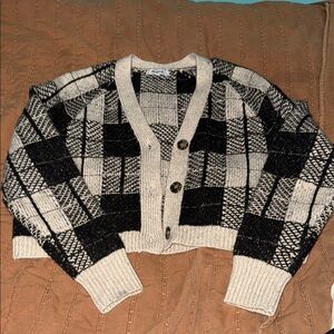 Plaid Black and Cream Cardigan